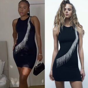 Zara Bloggers Fav Black Limitless Control Collection Seamless Jewel DressSz XS-S